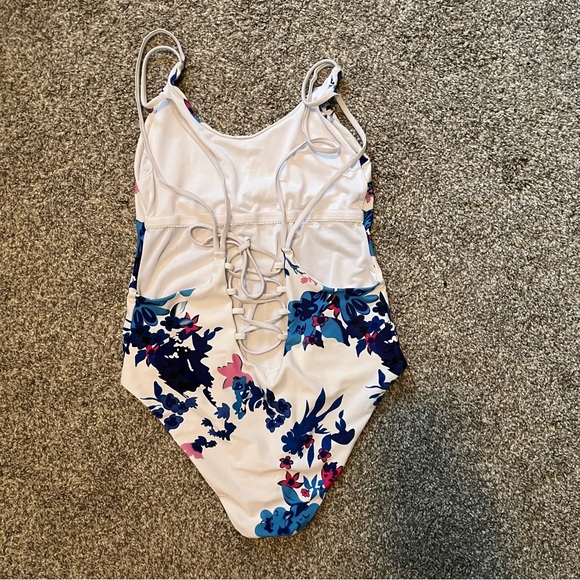 Blue and Pink Floral One Piece bathing suit - Picture 2 of 4